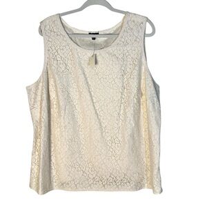 Talbots Woman Ivory Sleeveless Lace Ribbon Trim Lined Top Side Zip Plus Sz 22W